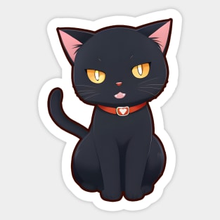 Black Cat with Red Heart Collar Sticker